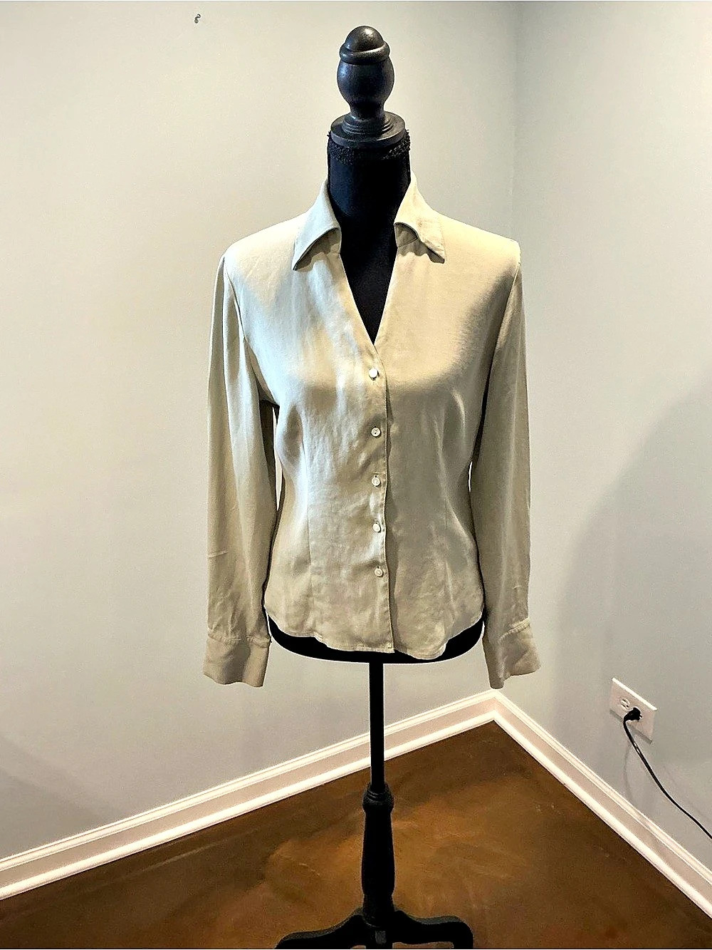 Sage Green Silk Button Down Shirt Like New Talbots